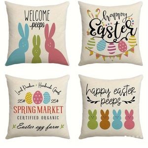 4pcs Easter Decorations Pillow Covers 17.7x17.7 Inch Bunny welcome Peeps spring